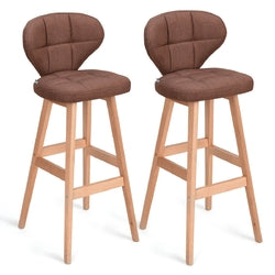 Set of 2 Brown Bar Stools Pub Chair Fabric