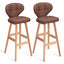 Set of 2 Brown Bar Stools Pub Chair Fabric