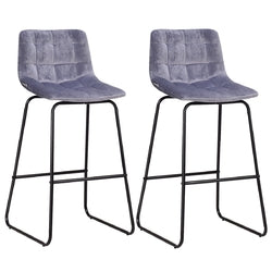 Set of 2 Velvet Bar Stools Pub Kitchen Chairs