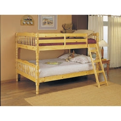 Full Over Full Bunk Bed with Ladder in Natural Light Wood Finish