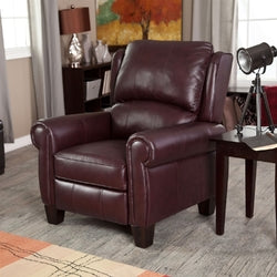 Burgundy Top-Grain Leather Upholstered Wing-back Club Chair Recliner