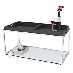 Modern Metal Coffee Table with 2 Removable Trays in Black
