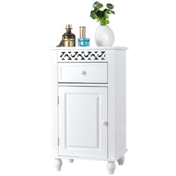 White Floor Linen Cabinet Bathroom Storage Organizer