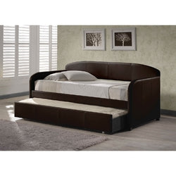 Twin size Brown Faux Leather Daybed with Roll-out Trundle