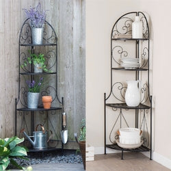 plant bakers rack Indoor / Outdoor Corner Bakers Rack Folding Metal Plant Stand with 4-S– Qolture