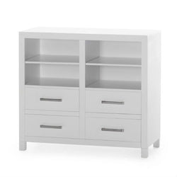 Modern White Freestanding Bathroom Floor Linen Cabinet with Open Shelves