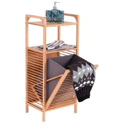 Bamboo 2-in-1 Laundry Hamper Side Table with 2 Shelves and Clothes Basket