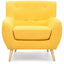 Modern Yellow Linen Upholstered Armchair with Mid-Century Style Wooden Legs