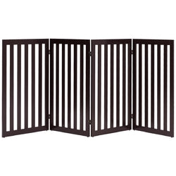 Folding 4-Panel Dog Gate Pet Fence in Brown Wood Finish