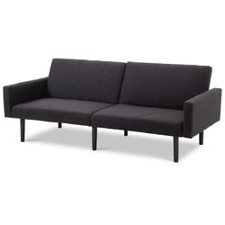 Modern Black Linen Split-Back Futon Sleeper Sofa Bed Couch