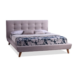 Queen size Modern Beige Linen Upholstered Platform Bed with Button Tufted Headboard