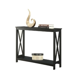 Black Wood Console Sofa Table with Bottom Storage Shelf