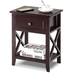 Classic Brown Wood 1-Drawer Open Shelf End Table Nightstand