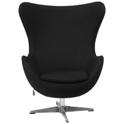 Modern Black Wool Fabric Upholstered Egg Shaped Arm Chair