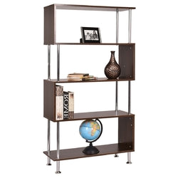 Modern Wood and Steel 4-Shelf Bookcase