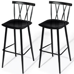 Set of 2 Black Steel Bar Height Barstool Dining Chairs