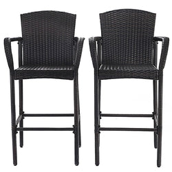 Set of 2 47-inch Bar Height Brown Rattan Barstool Chairs