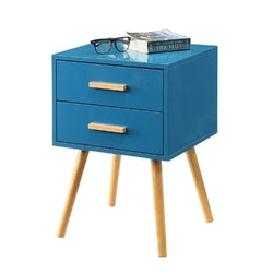 Modern Classic Mid-Century Style End Table Nightstand in Blue Finish