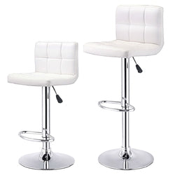 Set of 2 White Faux Leather Swivel Bar Stools Pub Chairs