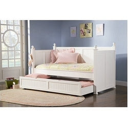 Twin size White Wood Daybed with Pull-Out Trundle Bed