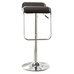 Modern Adjustable Height Bar Stool with Brown Faux Leather Swivel  Seat