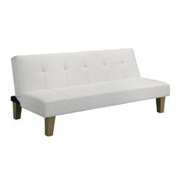 White Click Clack Faux Leather Futon Sofa Bed with Wooden Legs– Qolture