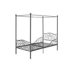 Twin size Metal Canopy Bed in Pewter Grey Finish