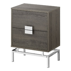 24in Modern 2 Drawer End Table Night Stand Wood Chrome Legs Dark Taupe