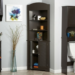 Espresso Bathroom Linen Tower Corner Towel Storage Cabinet with 3 Open Qolture
