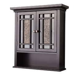 Espresso Bathroom Wall Cabinet with Amber Mosaic Glass Accents