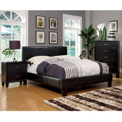 Queen size Upholstered Platform Bed with Headboard in Dark Espresso Faux Leather