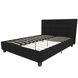 Full size Black Padded Linen Upholstered Platform Bed with Headboard