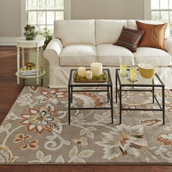 5'2" x 7'2" Tufted Cotton Area Rug Neutral Beige Yellow Orange Floral Pattern