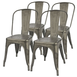 Set of 4 - Stackable Modern Cafe Bistro Dining Side Chair in Gun Metal Finish