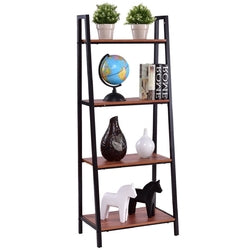 Ladder Style 4-Shelf Bookcase in Black Steel Walnut Wood Finish