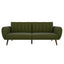 Green Linen Upholstered Futon Sofa Bed with Mid-Century Style Wooden Legs