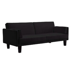 Modern Black Microfiber Upholstered Sofa Bed with Classic Wood Feet