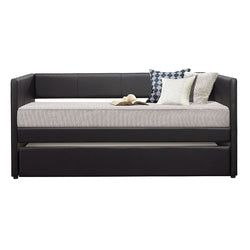 Twin size Black Faux Leather Upholstered Daybed with Pull Out Trundle