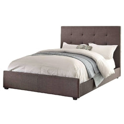 Queen Grey Fabric Upholstered Bed with Tufted Headboard - Boxspring Required