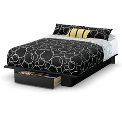 Queen size Modern Platform Bed Frame with Storage Drawer in Black