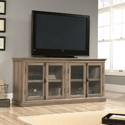 Salt Oak Wood Finish TV Stand with Tempered Glass Doors - Fits up to 80-inch TV
