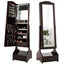 Jewelry Armoire Full Length Cheval Mirror with Tilt in Coffee Brown Wood Finish