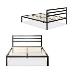 King Metal Platform Bed Frame with Headboard and Wood Slats