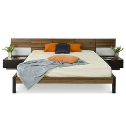 King Brown Wood Modern Platform Bed Frame with Headboard and 2 Nightstands