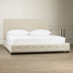 King Taupe Fabric Upholstered Bed with Padded Tufted Headboard