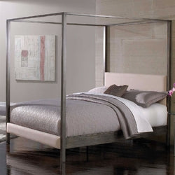 Queen size Modern Metal Platform Canopy Bed Frame with Upholstered Headboard and Footboard