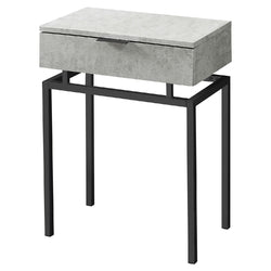 24in Modern End Table 1 Drawer Nightstand Grey with Black Metal Legs