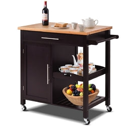 Modern Black Bamboo Kitchen Island Cart with Wood Top