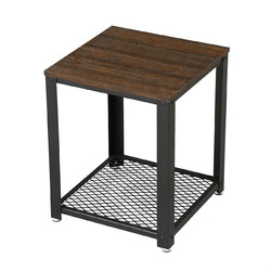 Modern Industrial Metal Wood Box Style Nightstand Side Table with Mesh Shelf