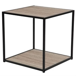 Modern Metal and Wood End Table Nightstand with Bottom Shelf